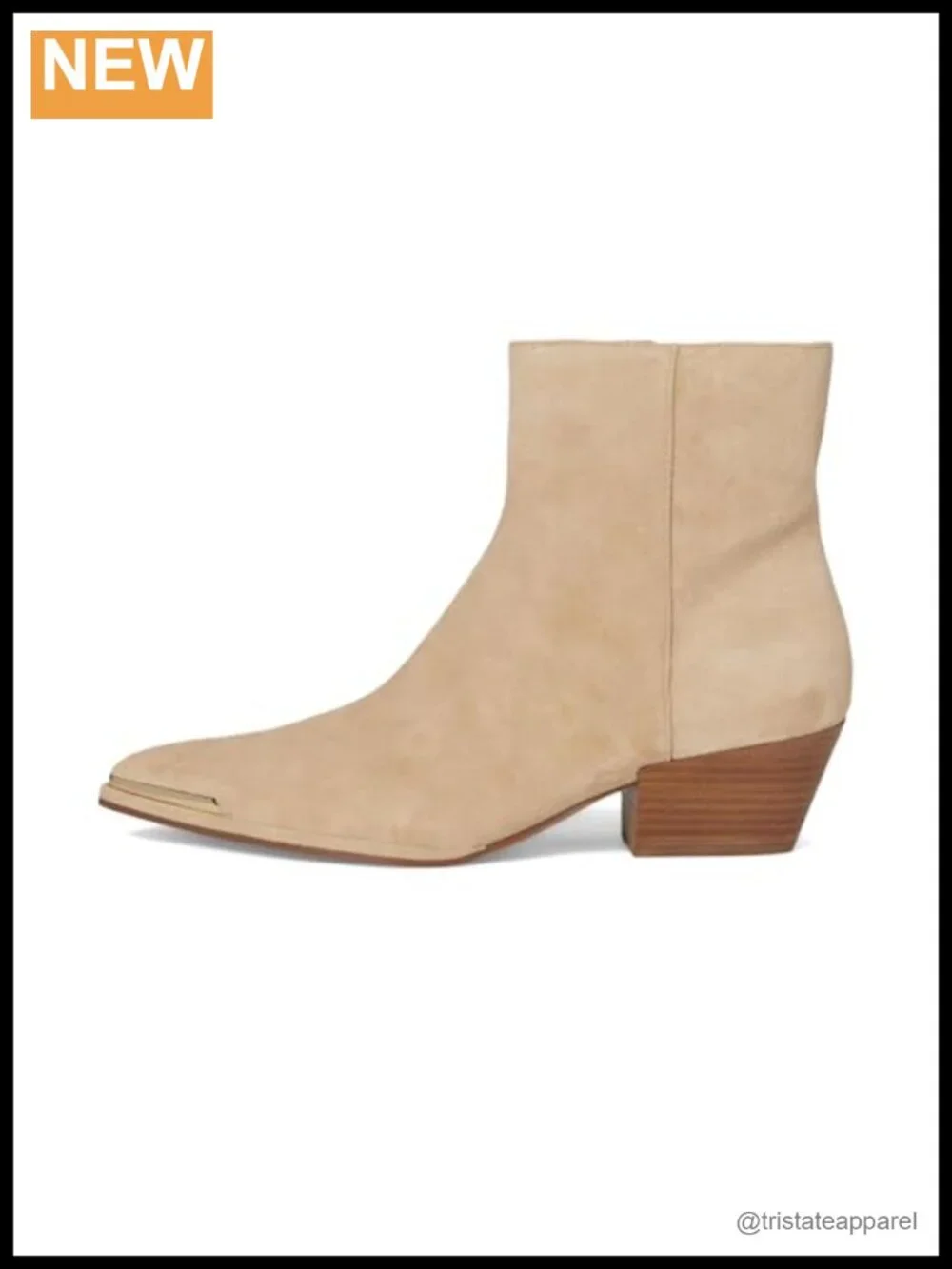 Suede Ankle Bootie with Pointed Toe, Block Heel, Zip Closure